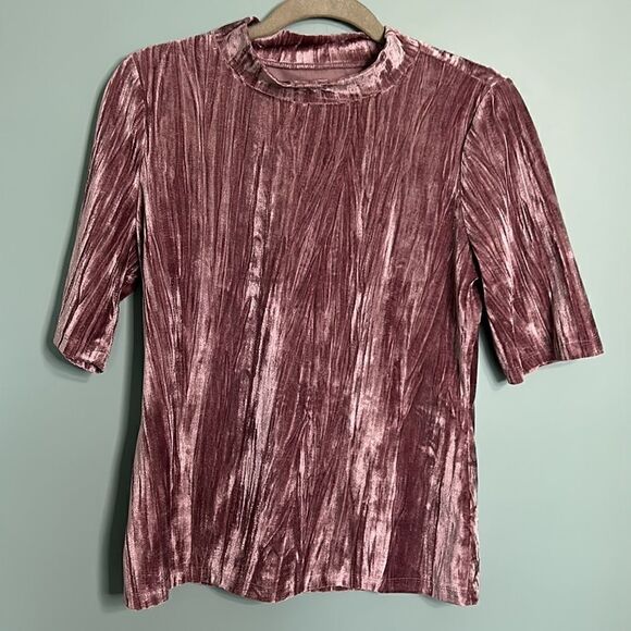 Anthropologie Pilcro Velveteen Mock-Neck Top Pink - Picture 3 of 9